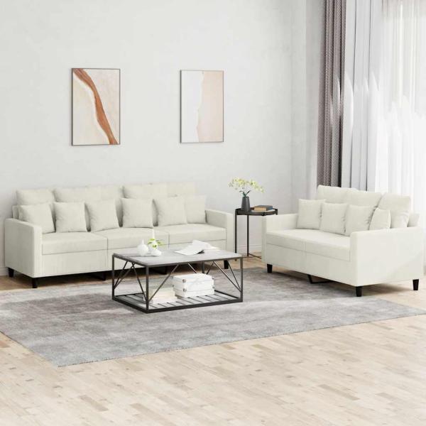 ARDEBO.de - 2-tlg. Sofagarnitur mit Kissen Creme Samt