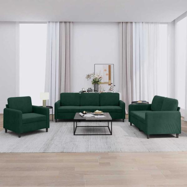 ARDEBO.de - 3-tlg. Sofagarnitur Dunkelgrün Samt