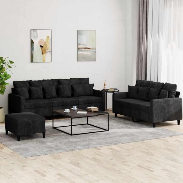 ARDEBO.de - 3-tlg. Sofagarnitur mit Kissen Schwarz Samt