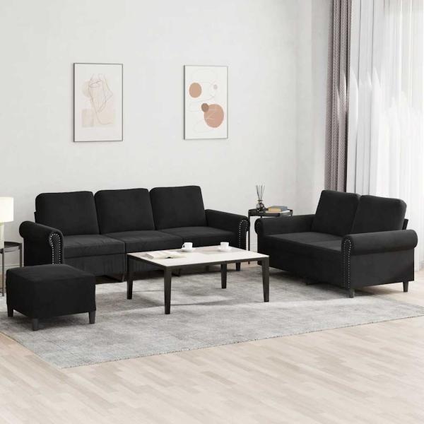 ARDEBO.de - 3-tlg. Sofagarnitur mit Kissen Schwarz Samt