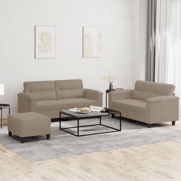 ARDEBO.de - 3-tlg. Sofagarnitur mit Kissen Taupe Mikrofasergewebe
