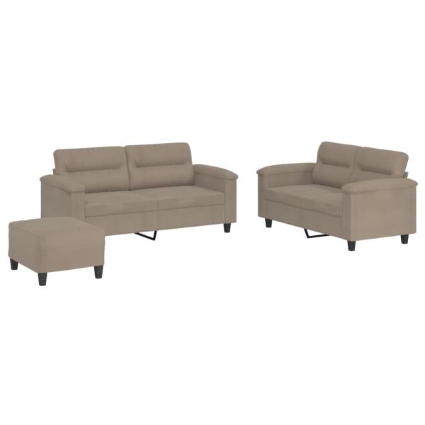 3-tlg. Sofagarnitur mit Kissen Taupe Mikrofasergewebe