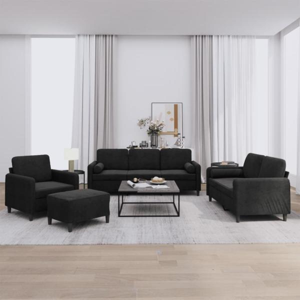 ARDEBO.de - 4-tlg. Sofagarnitur mit Kissen Schwarz Samt