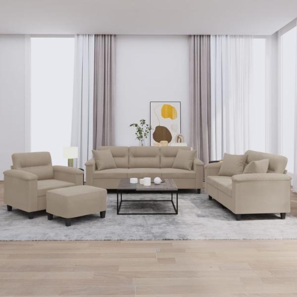 ARDEBO.de - 4-tlg. Sofagarnitur mit Kissen Taupe Mikrofasergewebe