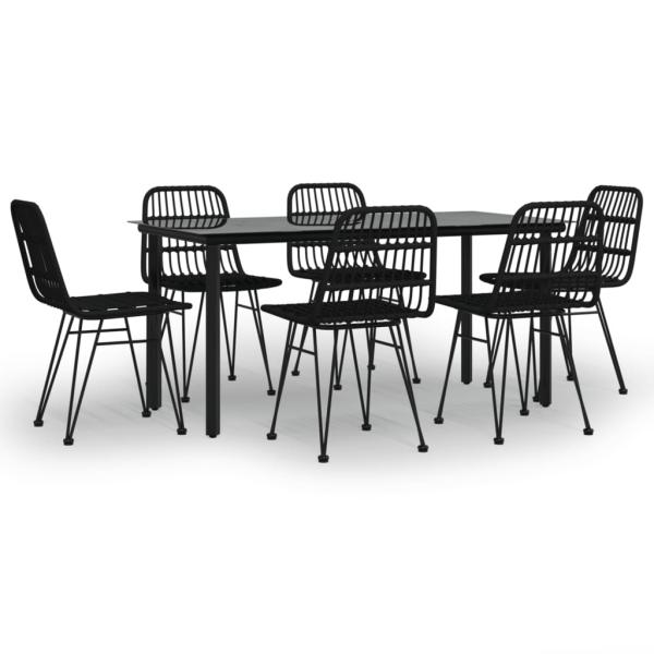 7-tlg. Garten-Essgruppe Schwarz Poly Rattan