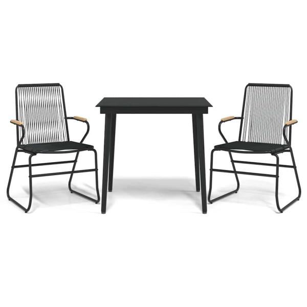3-tlg. Garten-Essgruppe Schwarz PVC Rattan