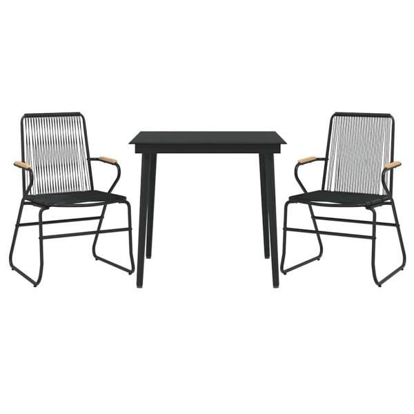 3-tlg. Garten-Essgruppe Schwarz PVC Rattan