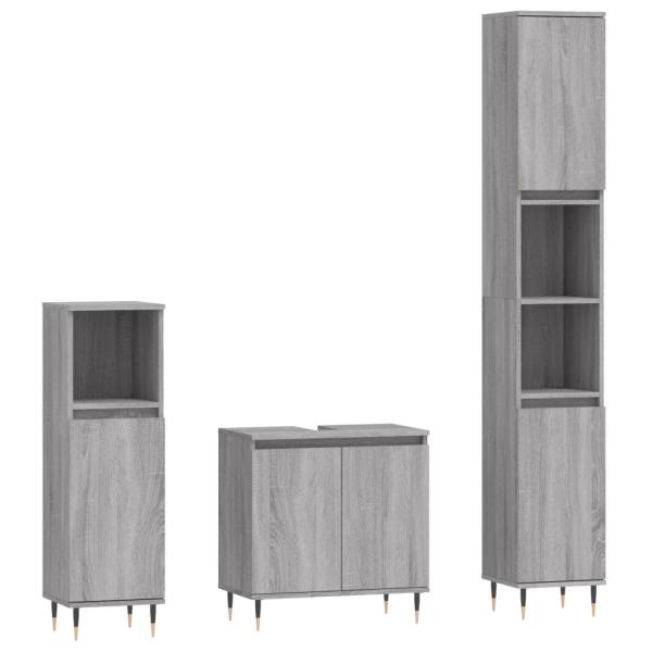 3-tlg. Badm?bel-Set Grau Sonoma Holzwerkstoff