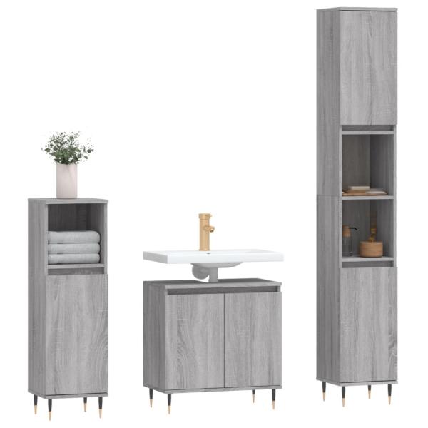 3-tlg. Badm?bel-Set Grau Sonoma Holzwerkstoff