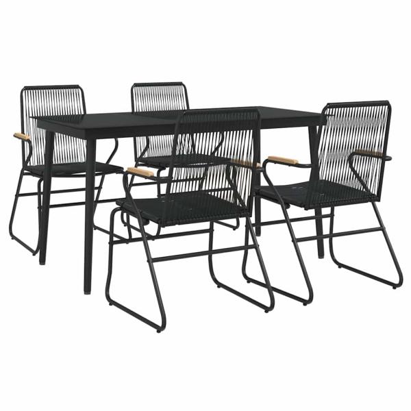 5-tlg. Garten-Essgruppe Schwarz PVC Rattan