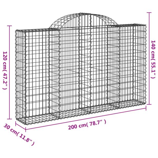 Gabionen mit Hochbogen 4 Stk. 200x30x120/140cm Verzinktes Eisen
