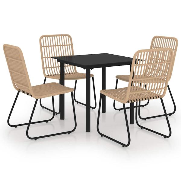 5-tlg. Garten-Essgruppe Poly Rattan und Glas