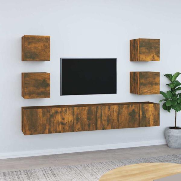 ARDEBO.de - 7-tlg. TV-Schrank-Set Räuchereiche Holzwerkstoff