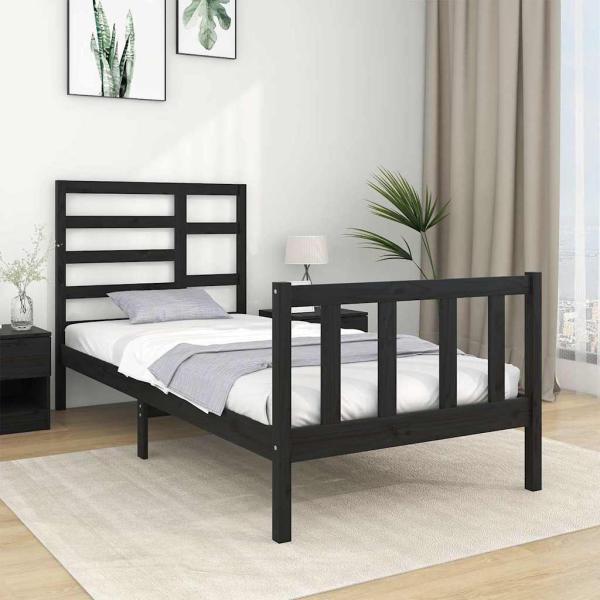 ARDEBO.de - Massivholzbett ohne Matratze Schwarz 75x190 cm