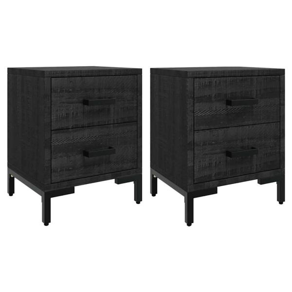 Nachttische 2 Stk. Schwarz 36x30x45 cm Massivholz Kiefer