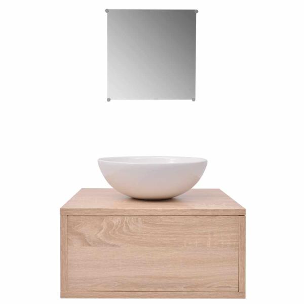 3-tlg. Badmöbel und Waschbecken Set Beige