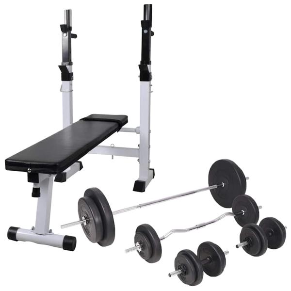 ARDEBO.de - Hantelbank mit Ablage, Langhantel und Kurzhantel-Set 90 kg