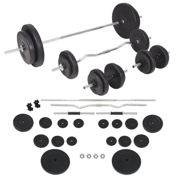 Hantelbank mit Ablage, Langhantel und Kurzhantel-Set 90 kg