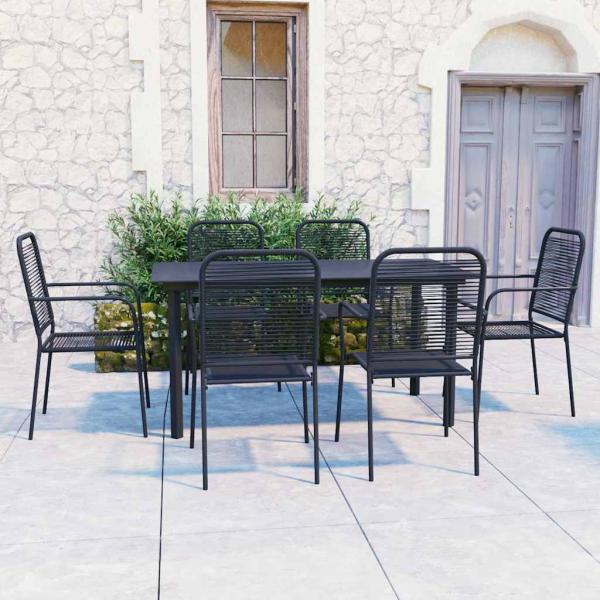 ARDEBO.de - 7-tlg. Garten-Essgruppe Schwarz Glas und Stahl