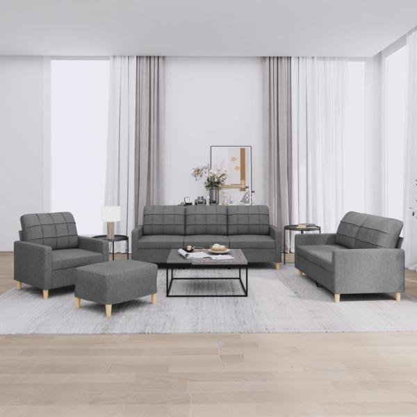 ARDEBO.de - 4-tlg. Sofagarnitur mit Kissen Dunkelgrau Stoff