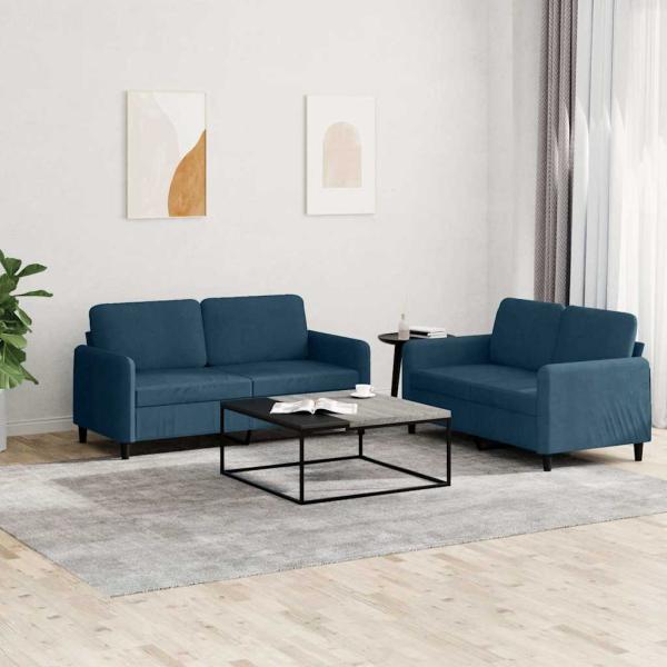 ARDEBO.de - 2-tlg. Sofagarnitur Blau Samt