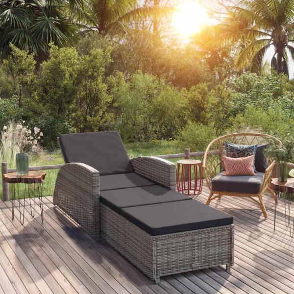 ARDEBO.de - Sonnenliege mit Dunkelgrauer Auflage Poly Rattan Grau