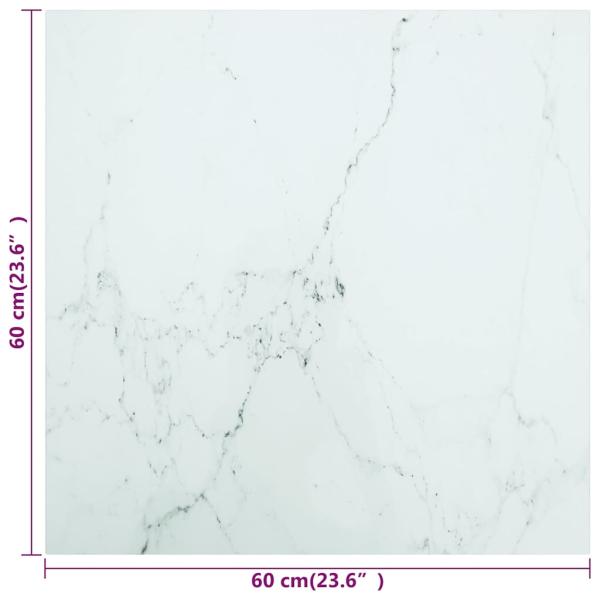 Tischplatte Weiß 60x60 cm 6 mm Hartglas in Marmoroptik