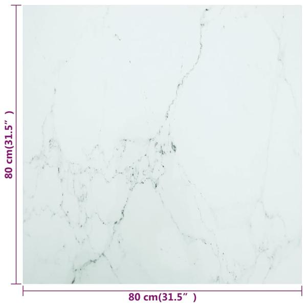 Tischplatte Weiß 80x80 cm 6 mm Hartglas in Marmoroptik