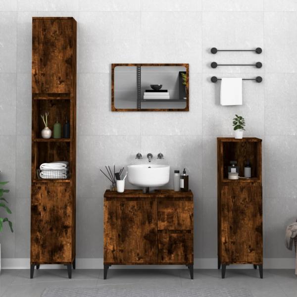 ARDEBO.de - 3-tlg. Badmöbel-Set Räuchereiche Holzwerkstoff
