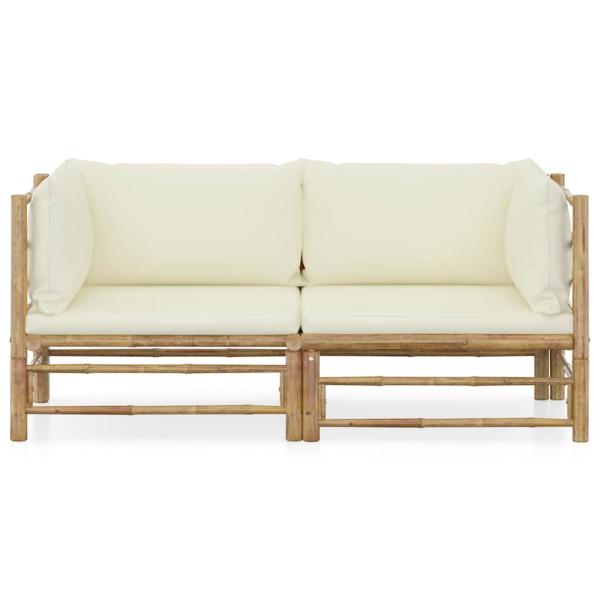 2-tlg. Garten-Lounge-Set mit Cremeweißen Kissen Bambus