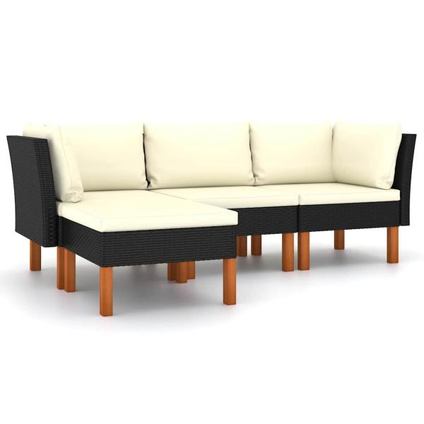4-tlg. Garten-Lounge-Set mit Kissen Poly Rattan Schwarz