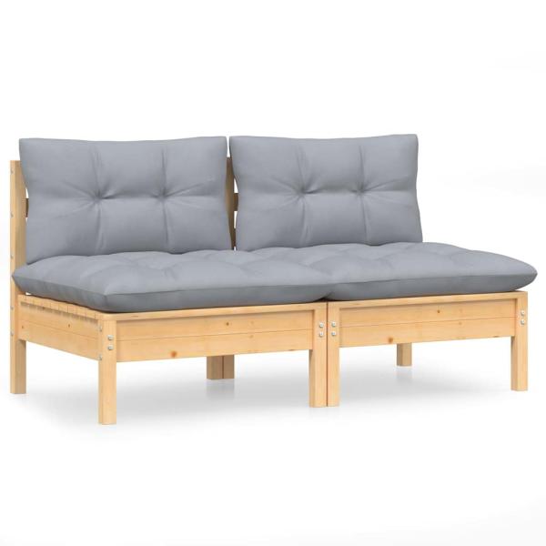2-Sitzer-Gartensofa mit Grauen Kissen Massivholz Kiefer