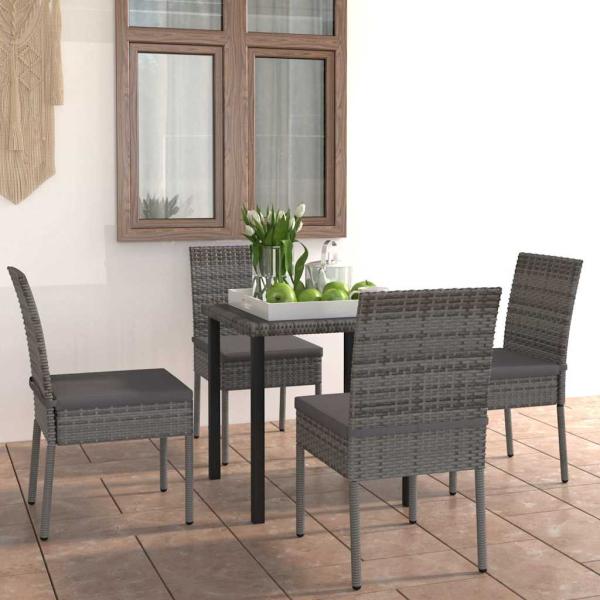 ARDEBO.de - 5-tlg. Garten-Essgruppe Poly Rattan Grau