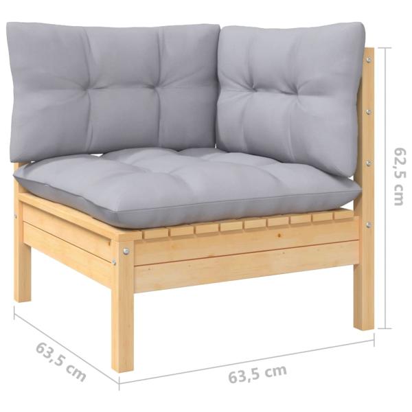 4-tlg. Garten-Lounge-Set mit Grauen Kissen Kiefer Massivholz