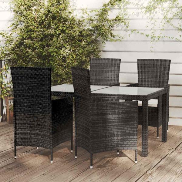 ARDEBO.de - 5-tlg. Garten-Essgruppe mit Kissen Poly Rattan Schwarz
