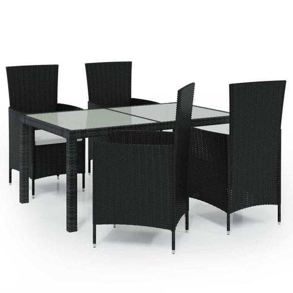 5-tlg. Garten-Essgruppe mit Kissen Poly Rattan Schwarz