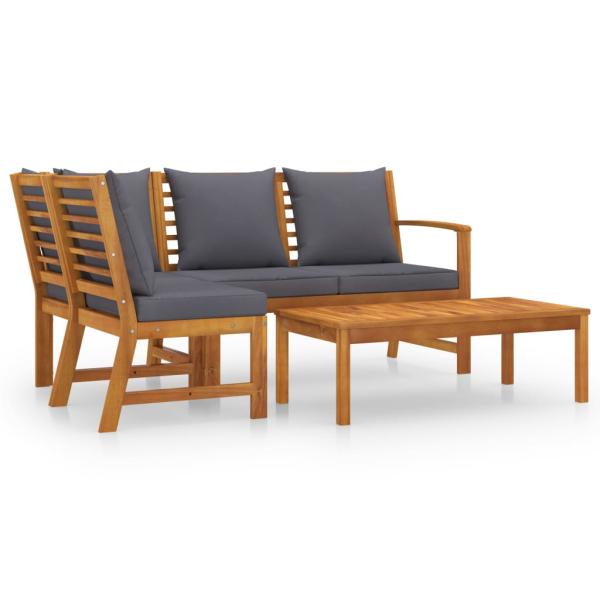 4-tlg. Garten-Lounge-Set mit Auflagen Massivholz Akazie