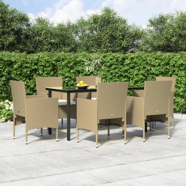 ARDEBO.de - 7-tlg. Garten-Essgruppe mit Kissen Beige und Schwarz
