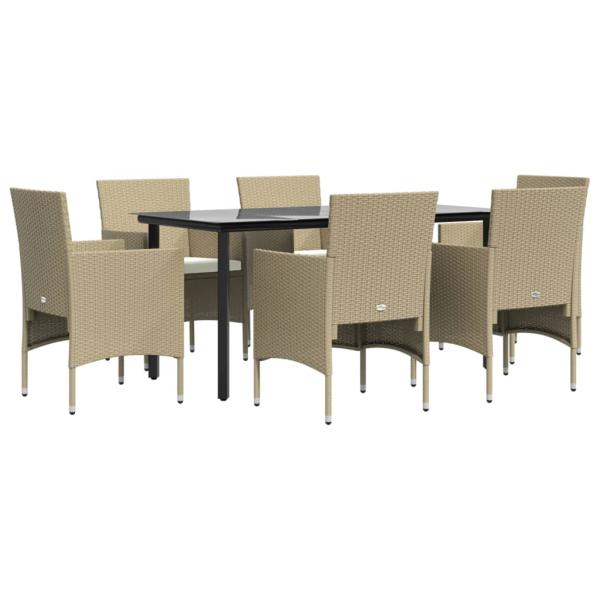 7-tlg. Garten-Essgruppe mit Kissen Beige und Schwarz