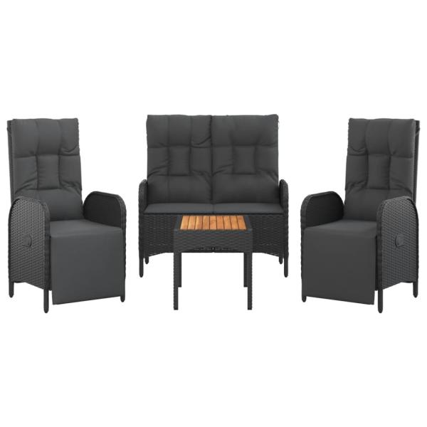 4-tlg. Garten-Essgruppe mit Kissen Schwarz Poly Rattan