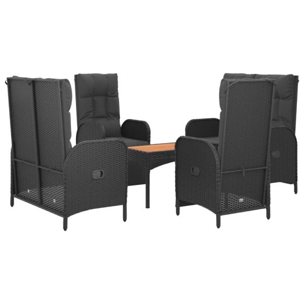 5-tlg. Garten-Essgruppe mit Kissen Schwarz Poly Rattan