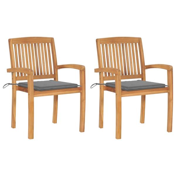 ARDEBO.de - Gartenst?hle 2 Stk. mit Grauen Kissen Massivholz Teak