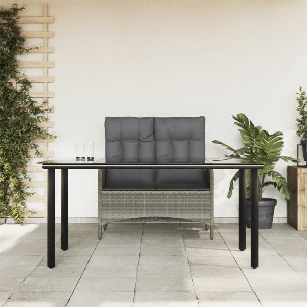 ARDEBO.de - 2-tlg. Garten-Essgruppe mit Kissen Grau Poly Rattan
