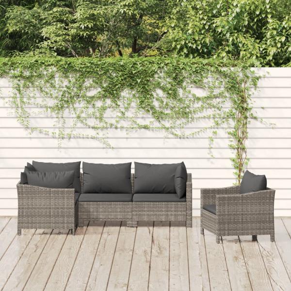 ARDEBO.de - 5-tlg. Garten-Lounge-Set mit Kissen Grau Poly Rattan