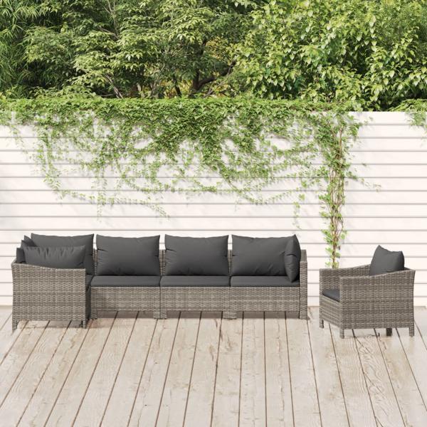 ARDEBO.de - 6-tlg. Garten-Lounge-Set mit Kissen Grau Poly Rattan