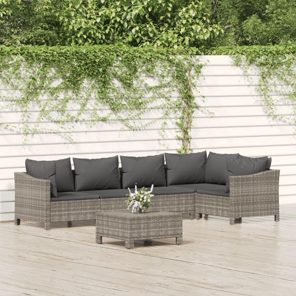 ARDEBO.de - 6-tlg. Garten-Lounge-Set mit Kissen Grau Poly Rattan
