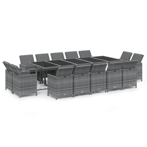 15-tlg. Garten-Essgruppe mit Kissen Poly Rattan Grau