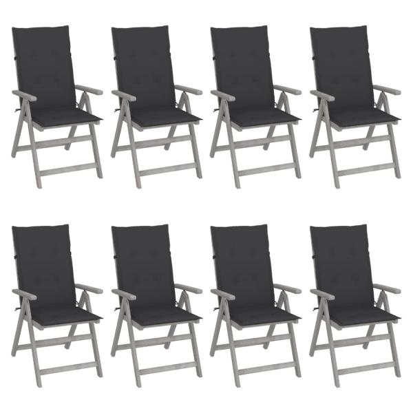 ARDEBO.de - Verstellbare Gartenstühle mit Auflagen 8 Stk. Grau Akazienholz