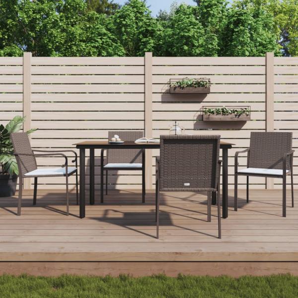 ARDEBO.de - 5-tlg. Garten-Essgruppe mit Kissen Poly Rattan und Stahl
