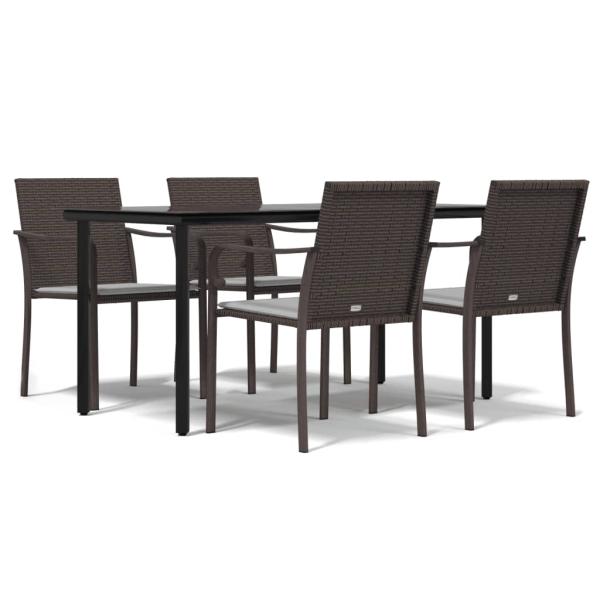 5-tlg. Garten-Essgruppe mit Kissen Poly Rattan und Stahl